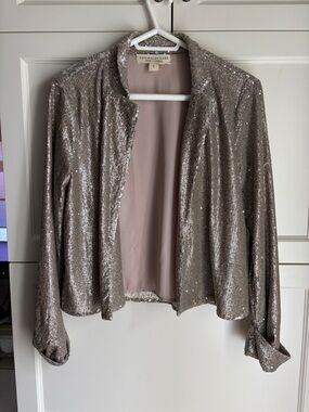 saltwater LUXE Shimmery Sequin Open-Front Blazer in Taupe